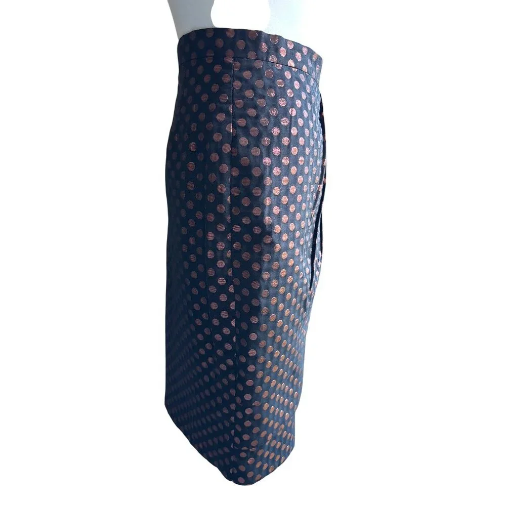 Eva Franco Skirt Anthropologie Size 8 Black‎ Bronze Metallic Polka Dots